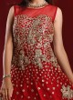 Designer Net Gown In Maroon Color