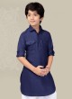 Festive Wear Pathani Suit In Navy Blue Color