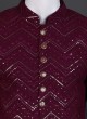 Jacket Style Sequins Work Indowestern In Dark Purple Color