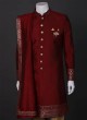 Art Silk Groom Sherwani In Maroon Color