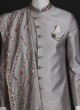 Traditional Wear Art Silk Sherwani In Grey Color