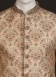 Groom Wear Thread Work Sherwani In Cream Color