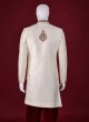 Mesmerizing Cream And Red Color Sherwani