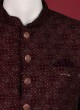 Sequins Work Wine Color Sherwani For Mens