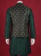 Zari Work Nehru Jacket Set In Green Color