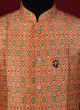 Printed Nehru Jacket In Orange Color