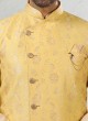 Brocade Fabric Nehru Jacket Set In Yellow Color