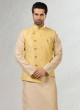 Brocade Fabric Nehru Jacket Set In Yellow Color