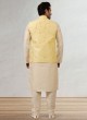 Brocade Fabric Nehru Jacket Set In Yellow Color