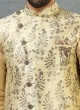 Printed Nehru Jacket Set In Lemon Yellow Color