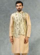 Printed Nehru Jacket Set In Lemon Yellow Color