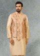 Festive Wear Nehru Jacket Set In Peach Color