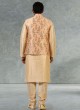 Festive Wear Nehru Jacket Set In Peach Color