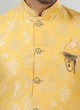 Yellow Color Brocade Print Nehru Jacket Set