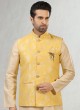 Yellow Color Brocade Print Nehru Jacket Set