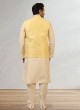 Yellow Color Brocade Print Nehru Jacket Set