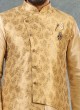 Brocade Silk Nehru Jacket Suit In Gold Color