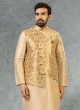 Brocade Silk Nehru Jacket Suit In Gold Color