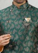 Green Color Nehru Jacket In Brocade Fabric