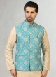 Festive Wear Nehru Jacket Suit In Sky Blue