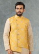 Cream And Yellow Nehru Jacket Suit