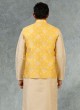 Cream And Yellow Nehru Jacket Suit