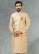 Cream Jacquard Print Nehru Jacket Set