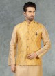 Yellow Jacquard Print Nehru Jacket Suit