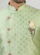 Pista Green Color Nehru Jacket Set In Brocade Fabric