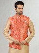 Orange Wedding Wear Nehru Jacket Set