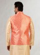 Orange Wedding Wear Nehru Jacket Set