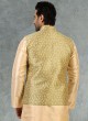 Mehndi Green And Golden Color Nehru Jacket Set