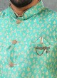 Teal Green Brocade Fabric Nehru Jacket Set