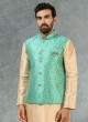 Teal Green Brocade Fabric Nehru Jacket Set