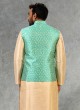 Teal Green Brocade Fabric Nehru Jacket Set