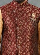 Maroon And Golden Nehru Jacket Set