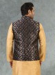 Brocade Fabric Nehru Jacket In Navy Blue Color