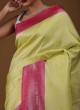 Designer Lemon Yellow And Pink Color Saree