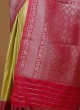 Designer Lemon Yellow And Pink Color Saree