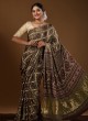 Stylish Brown Ajrakh Print Gajji Silk Saree