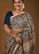 Golden Cream Color Ajrakh Print Saree