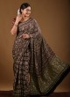 Wedding Wear Light Brown Ajrakh Print Gajji Silk Saree