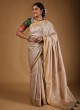 Festive Wear Pure Raw Silk Saree In Golden Cream Color