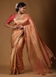 Golden Peach Color Designer Saree For Wedding