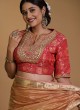 Golden Peach Color Designer Saree For Wedding