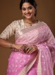 Resham Work Organza Saree In Pink Color