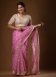 Resham Work Organza Saree In Pink Color