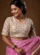 Resham Work Organza Saree In Pink Color