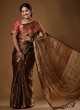 Fancy Golden Brown Saree For Womens