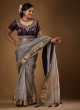 Simple Organza Saree In Grey Color